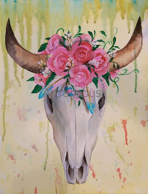 Cow Skull With Roses Decorative Canvas Print