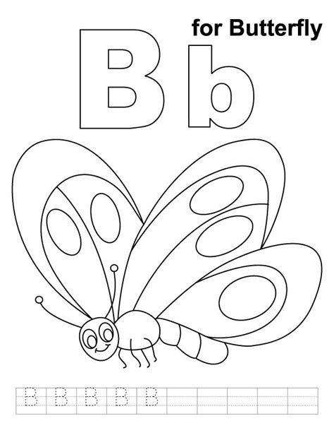 B For Butterfly Coloring Page With Handwriting Practice Teaching