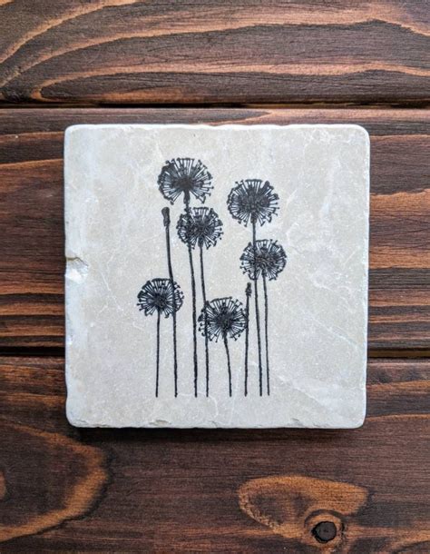 Field Plants Stone Coaster Set Plant Coasters Dandelions Etsy