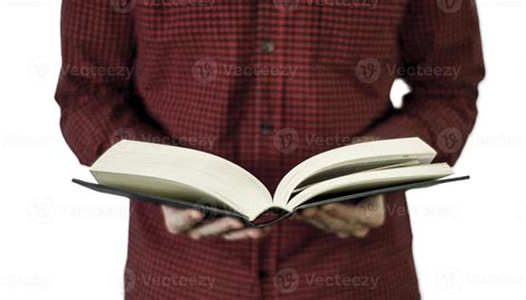 Man Holding Open Book 1374137 Stock Photo At Vecteezy