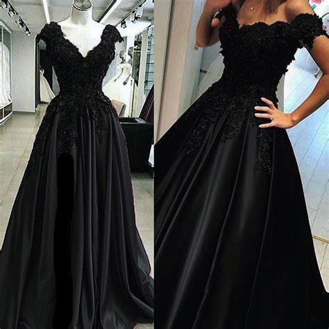 Sexy Black Lace Prom Dresses Off The Shoulder Evening Dress Mychicdress