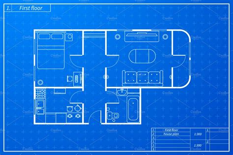 Blueprint Style House Plan Custom Designed Illustrations ~ Creative
