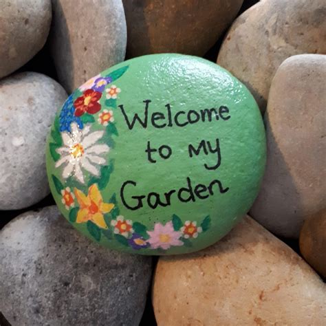 Hand Painted ‘welcome To My Garden Rock Painted Garden Rocks Rock