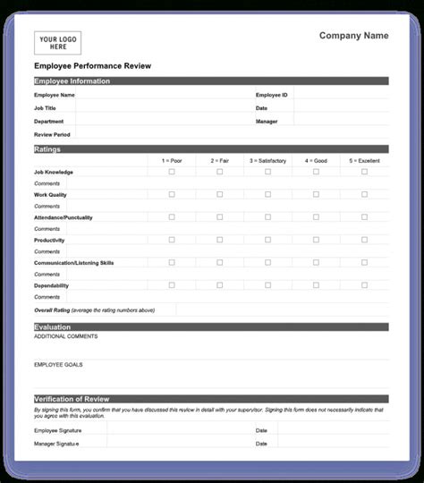 Employee Performance Review Template Pdf