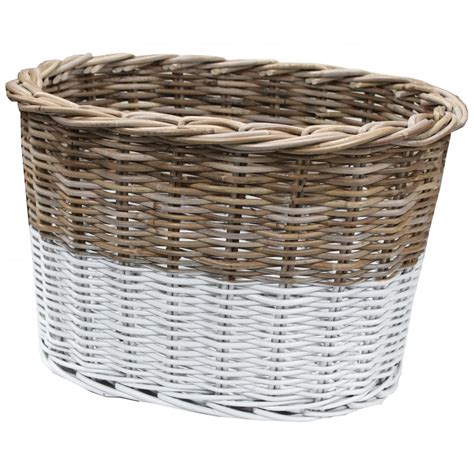 Scroll down to see all of our white aluminum framed resin wicker furniture. Grey & White Rattan Wicker Oval Storage Floor Basket