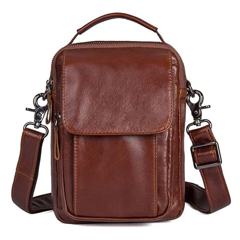 Crossbody Bags Cow Leather Men Business Brown Flap Fashion Vintage