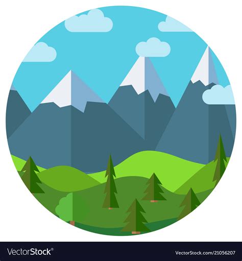 Cartoon mountain landscape in circle Royalty Free Vector