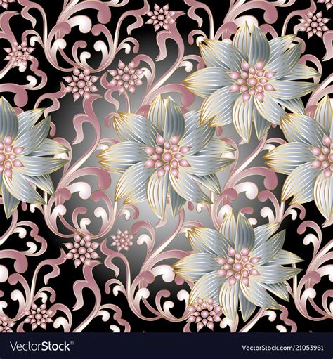 Floral Seamless Pattern 3d Flowers Royalty Free Vector Image