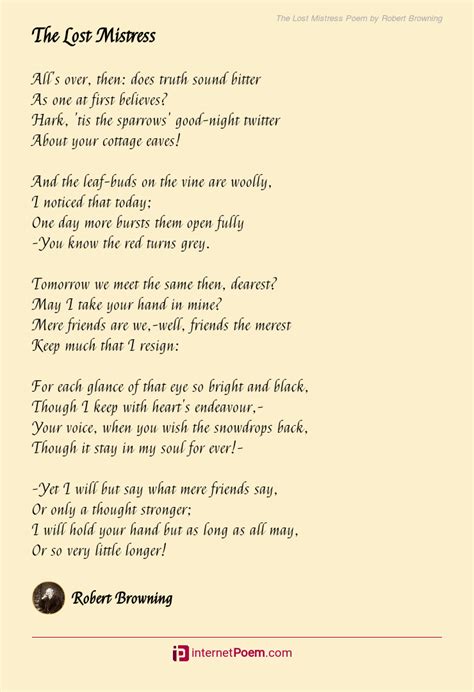 The Lost Mistress Poem by Robert Browning