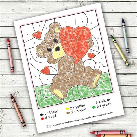 valentines day color  numbers worksheets itsybitsyfuncom