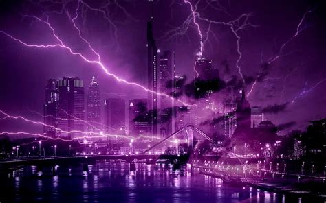 Purple Lightning Crazy Lightning Storm City Lightning Night