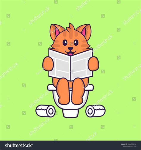 Cute Cat Pooping On Toilet Read Stock Vector Royalty Free 2024089958