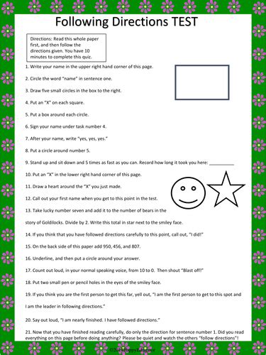 A Tricky Following Directions Lesson Teaching Resources Directions