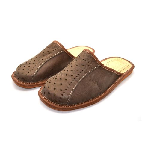 100 Genuine Leather Brown Quality Men S Slippers 6 7 8 Etsy