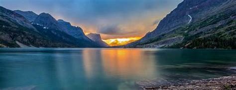 Sunset At St Mary Lake In Glacier National Park Montana Glacier