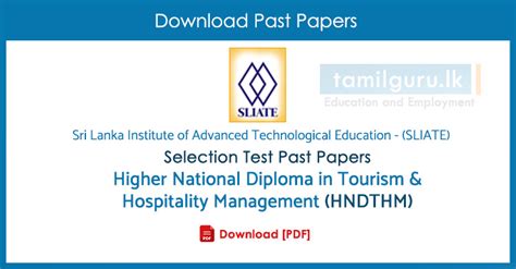 Hndthm Selection Test Past Papers Download