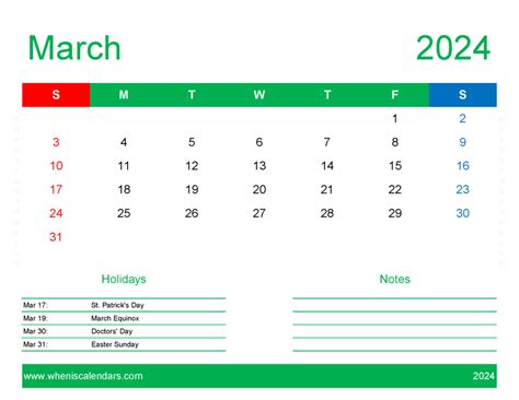 Free Printable March 2024 Calendar Pdf M3171