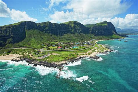 Hawaii Oahu Aerial Of Sea Life Park Stock Photo
