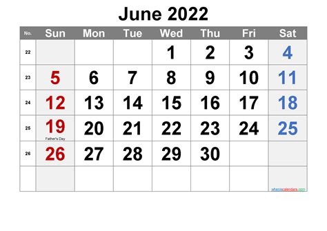 Printable June 2022 Calendar Word Template Noar22m18