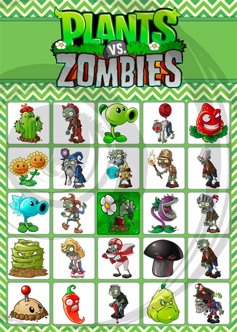 Plants Vs Zombies Printable Party Bingo Game 20 Game Cards Etsy