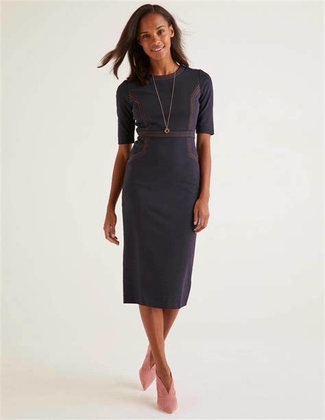Kate Stitch Detail Ponte Dress Navy Boden Womens Form Fitting Dresses