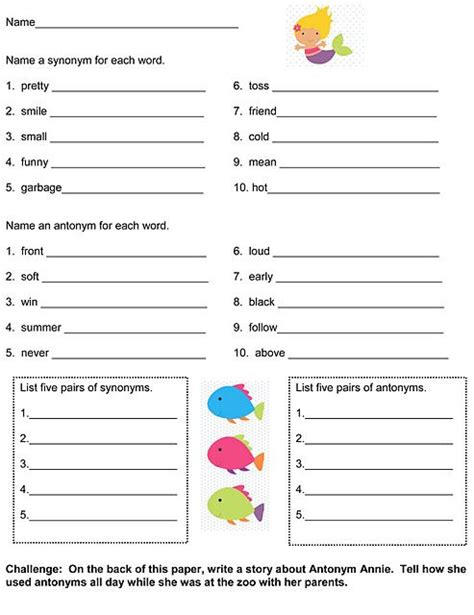 Teach Child How To Read Free Printable Worksheet On Synonyms And