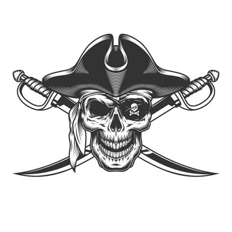 Freepik Vintage Monochrome Skull In Pirate Hat Free Vector Ai Eps