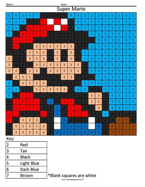 Super Mario Color By Number Coloring Squared