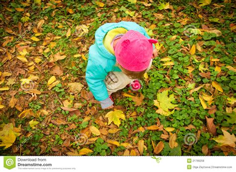 Cute Child Walking In Autumn Park Stock Photo Image Of Girls Child