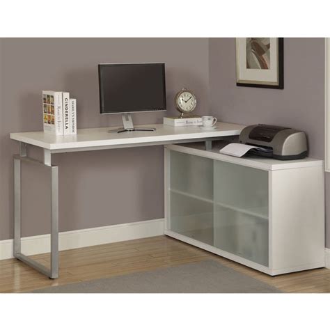 Shop White L Shaped Desk With Frosted Glass Free Shipping Today