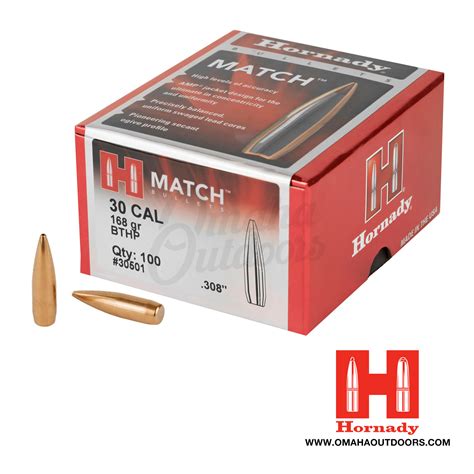 Hornady Bthp Match 30 Caliber 308 Bullets 168 Grain 100 Box Omaha