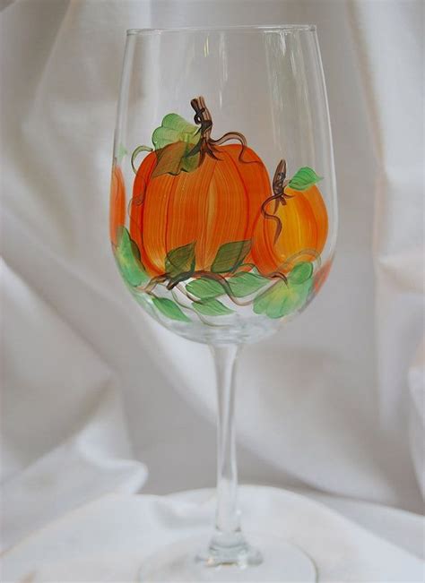 Hand Painted Wine Glasses With Pumpkins Pumpkin Wine Glass Etsy