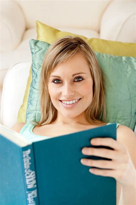 Beautiful Woman Lying Couch Reading Book Stock Photos Free
