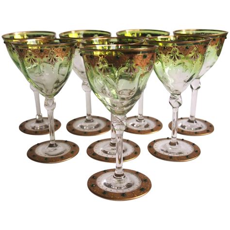 Four Antique Moser Wine Glasses Cut And Hand Decorated With Quatrefoil Shape At 1stdibs