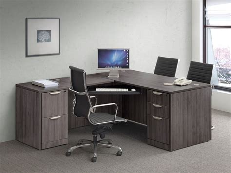 Gray L Shaped Desk With Keyboard Tray Madison Liquidators