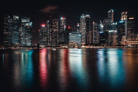 Night Lights Singapore City Cityscape Marina Bay Hd Wallpaper