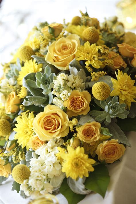 Yellow Centerpieces With Roses Billy Balls Succulents And Other