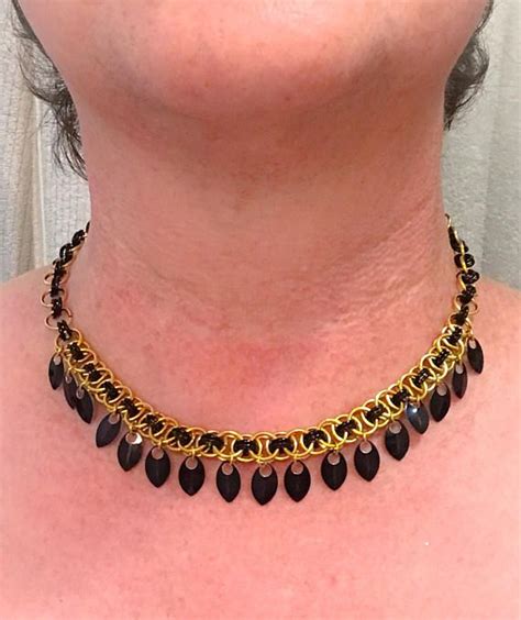Black Gold Chain Mail Necklace With Scales Scalemaille Black Gold