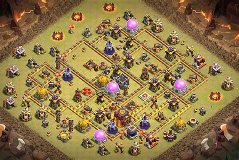 If compared to the 9th level, colors of the town hall vary greatly to the burgundy and dark gray, lava flow erupts below the towers. 10+ Best Town Hall 10 War Base Designs Anti 2 Stars, 3 Stars