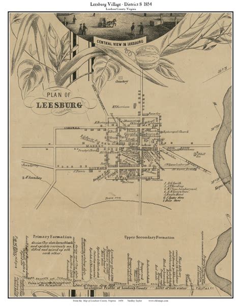 Leesburg Village Loudoun County Virginia 1854 Old Town Map Custom