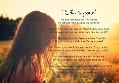 Funeral Poem - She is gone by David Harkins Beautiful poem often used