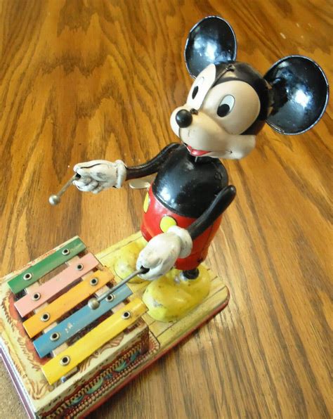 Vintage 1950s Marx Linemar Japan Xylophone Mickey Mouse Tin Wind Up