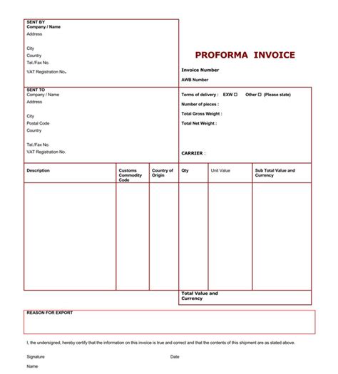 proforma invoice templates  samples  word excel