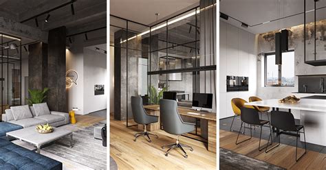 The apartment was designed in 2020 by ld studio and it looks breathtaking. A Glass Wall Separates The Living Room From The Home ...