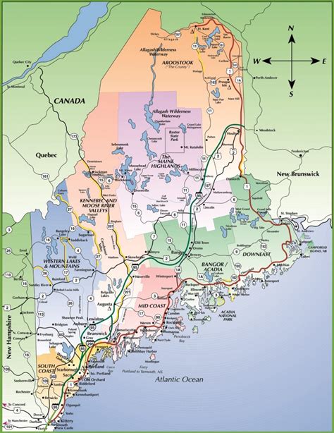 Map Of Maine Usa New Hampshire And New Brunswick Canada Cities