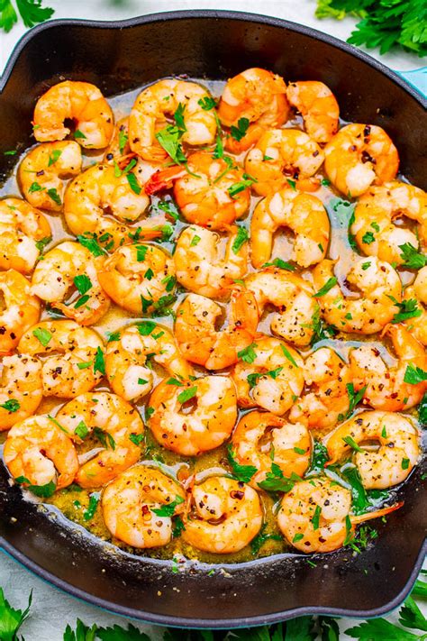 It calls for cooking shrimp in a buttery sauce with wine, garlic, lemon. Easy 10-Minute Shrimp Scampi - Averie Cooks