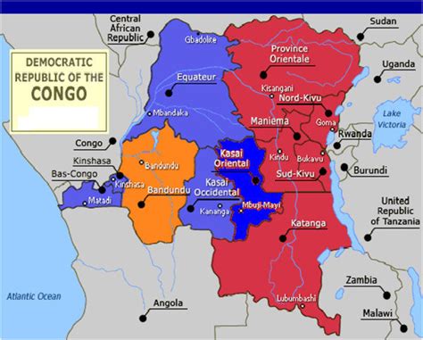 Map Of The Democratic Republic Of Congo Showing 11 Provinces Provinces