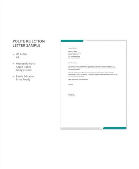 14 Polite Rejection Letter Free Sample Example Format Download