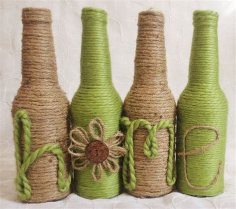 Green And Twine Wrapped Bottles Set Of 4 Home Decor Diy Jar Crafts
