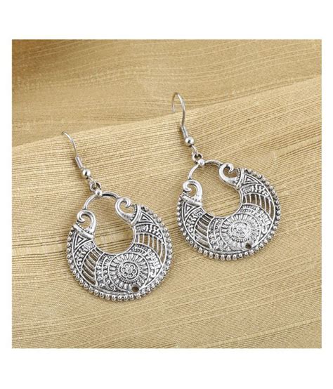 Silver Shine Classic Silver Arabic Design Chandbali Earrings For Women